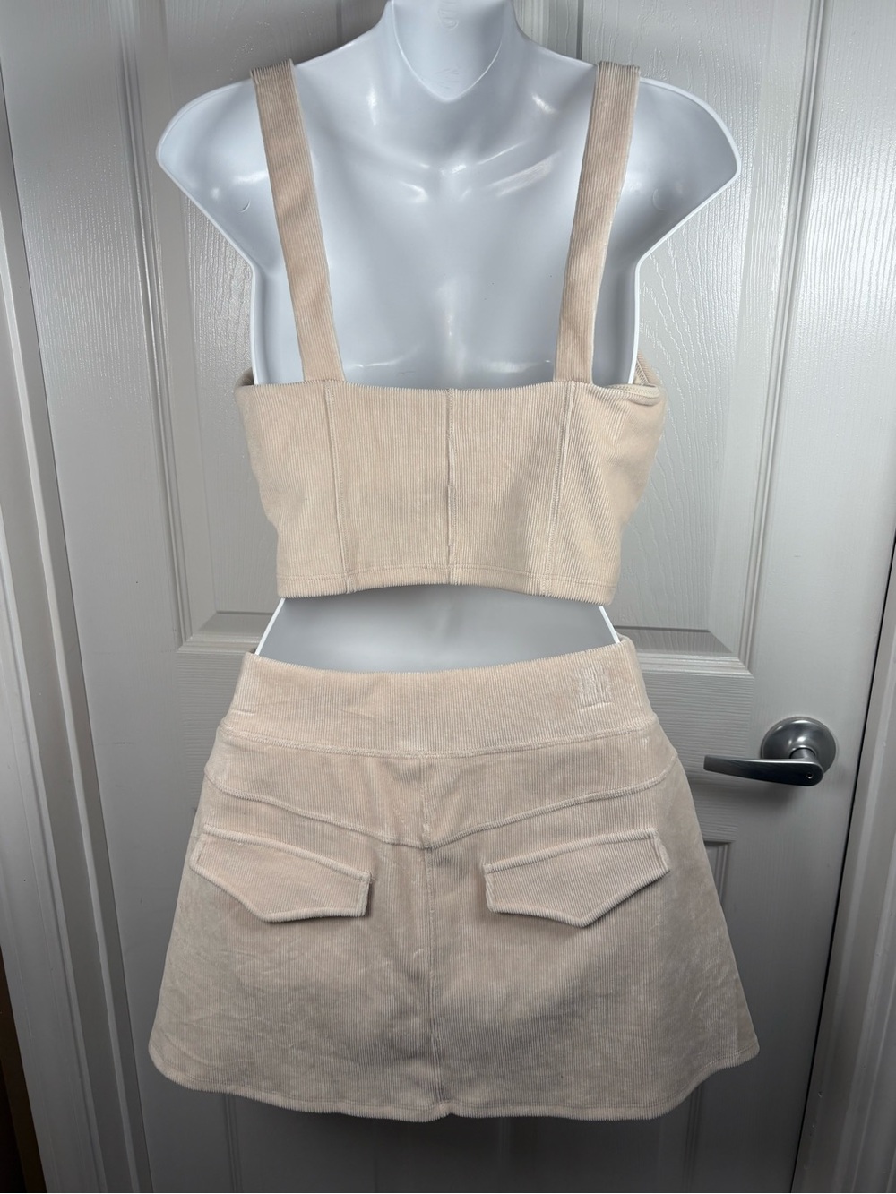 OFFLINE Beige Cropped Corduroy Tank Mini Dress Set - Neutral Two-Piece A225 - Picture 4 of 13